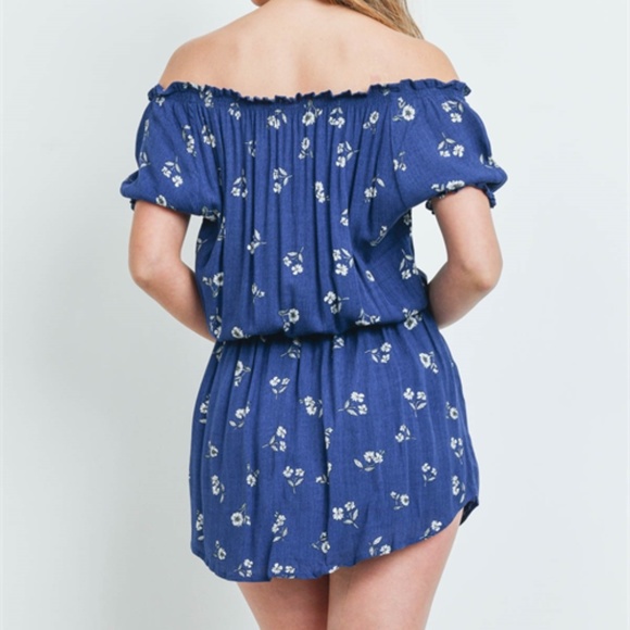 Off Shoulder Blue Floral Dress - Picture 6 of 11
